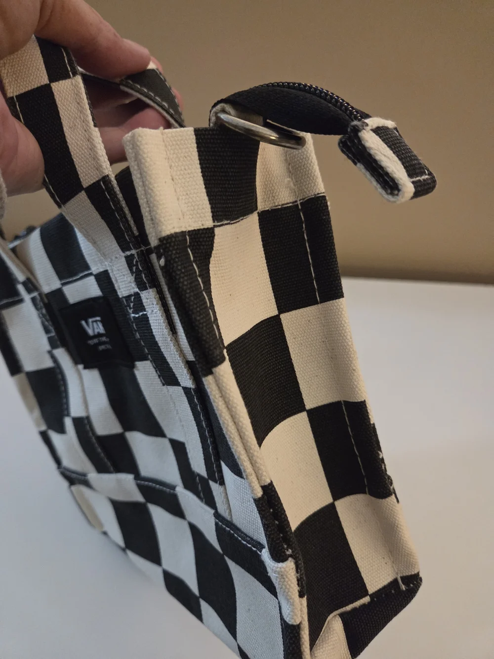 Vans Lil Pergs Checkerboard Mini Tote Bag Black Cream Canvas